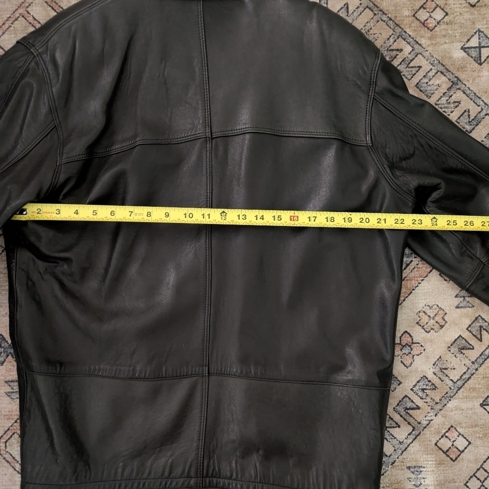 90s Grunge Oversized Style Black Leather Jacket Coat Large Mens Size 38 - Picture 10 of 11